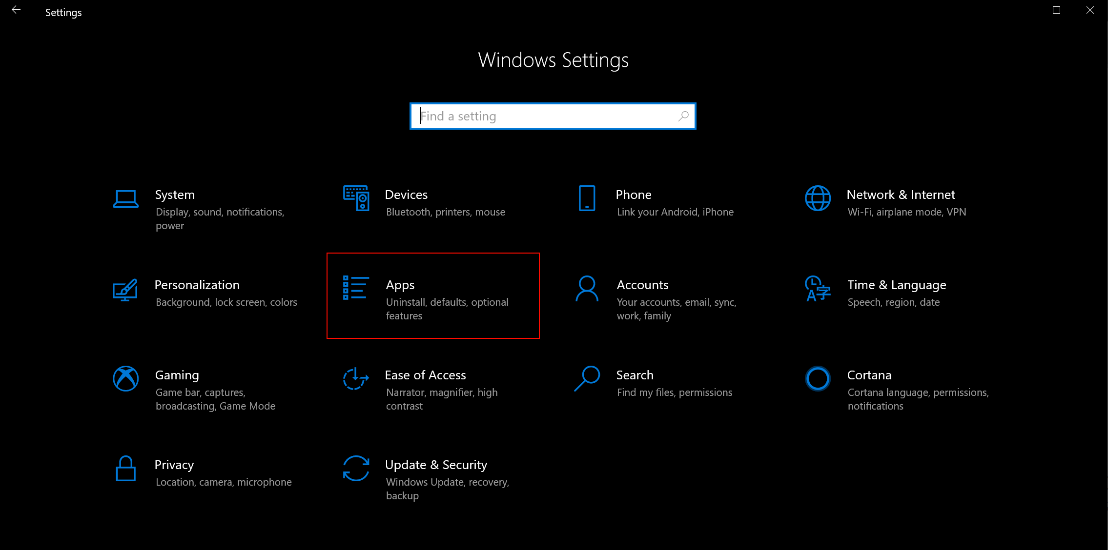 Windows 10 Settings