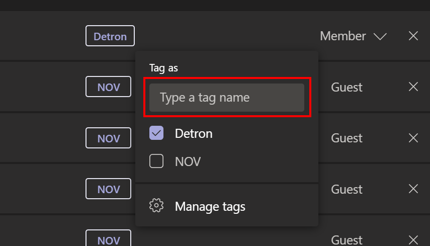 Teams Create tags