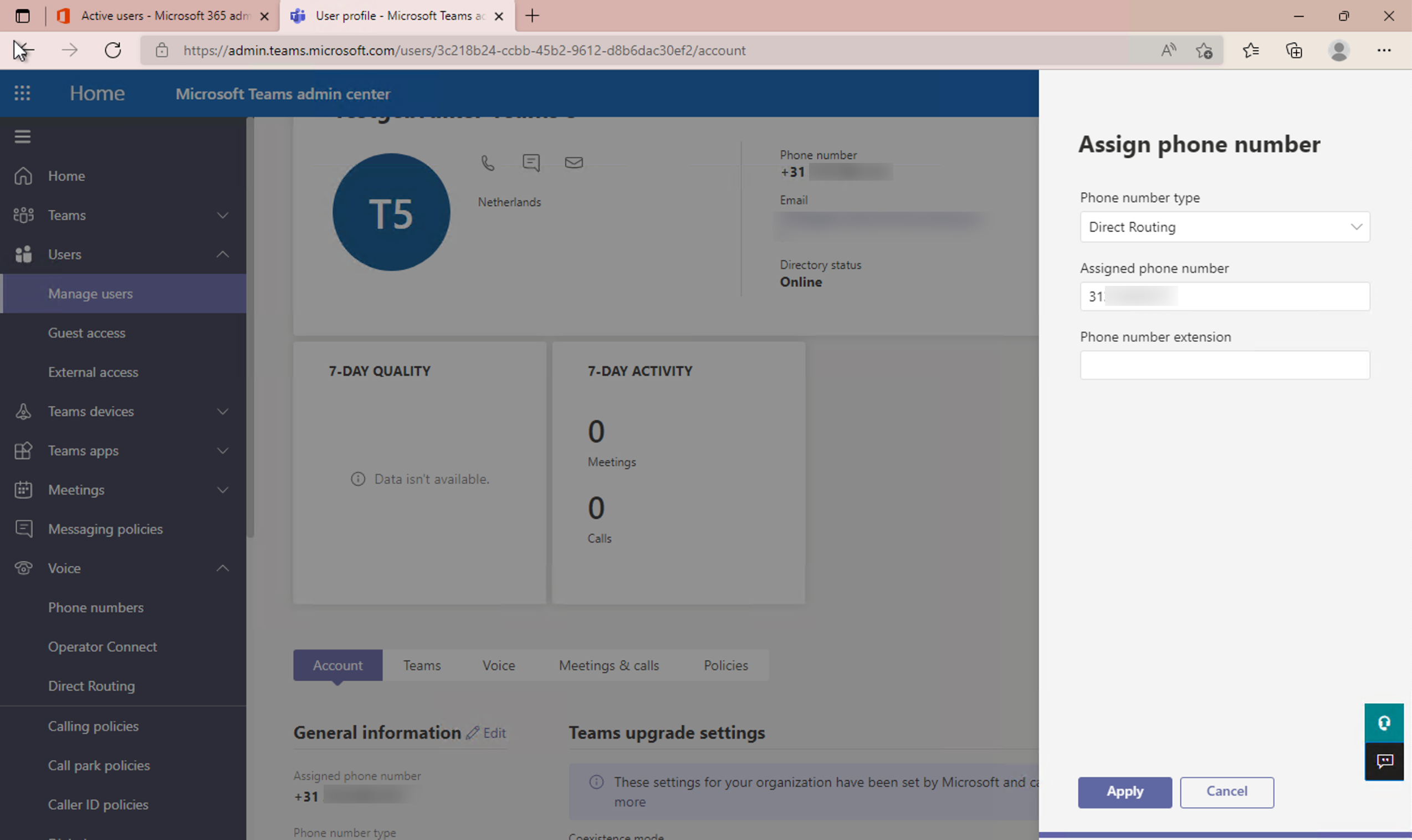 teams assign on premise phone number