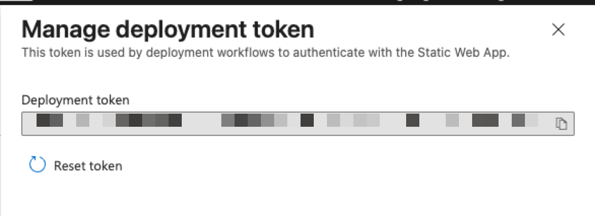 Manage deployment token of the Azure Static Web App in the Azure portal
